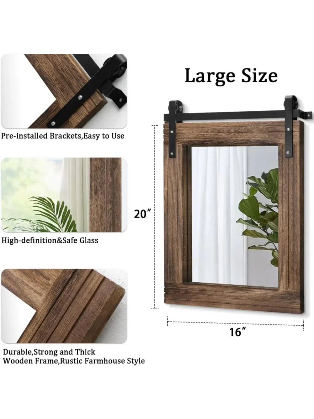 Rustic Barn Door Wall Mirror - Large Rectangle Wood Framed Decor for Home